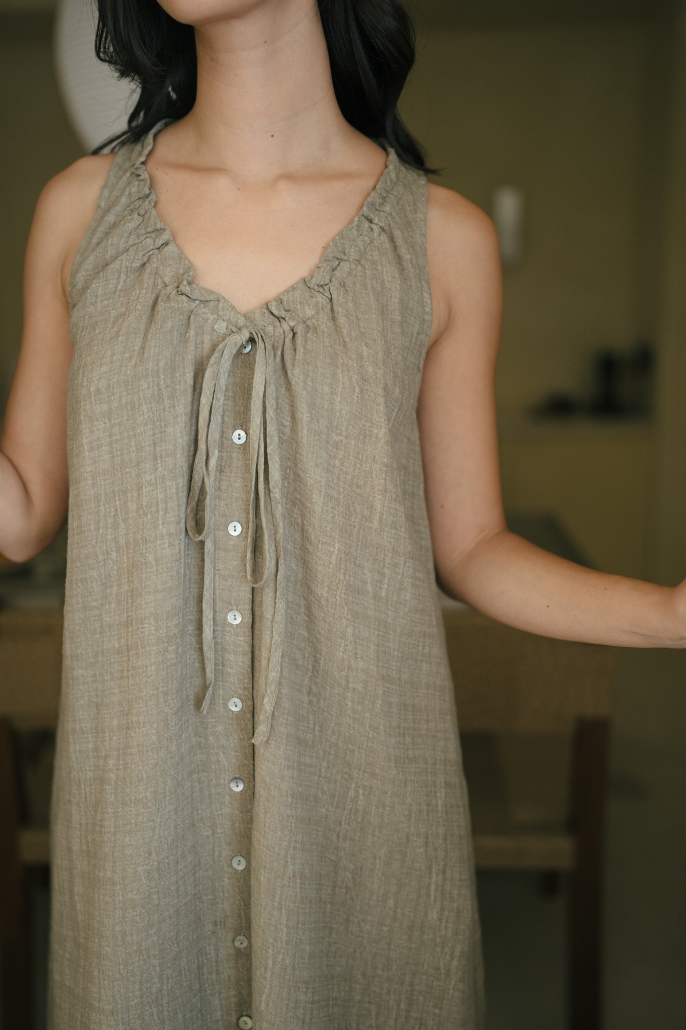 V Neck Texture Linen Dress