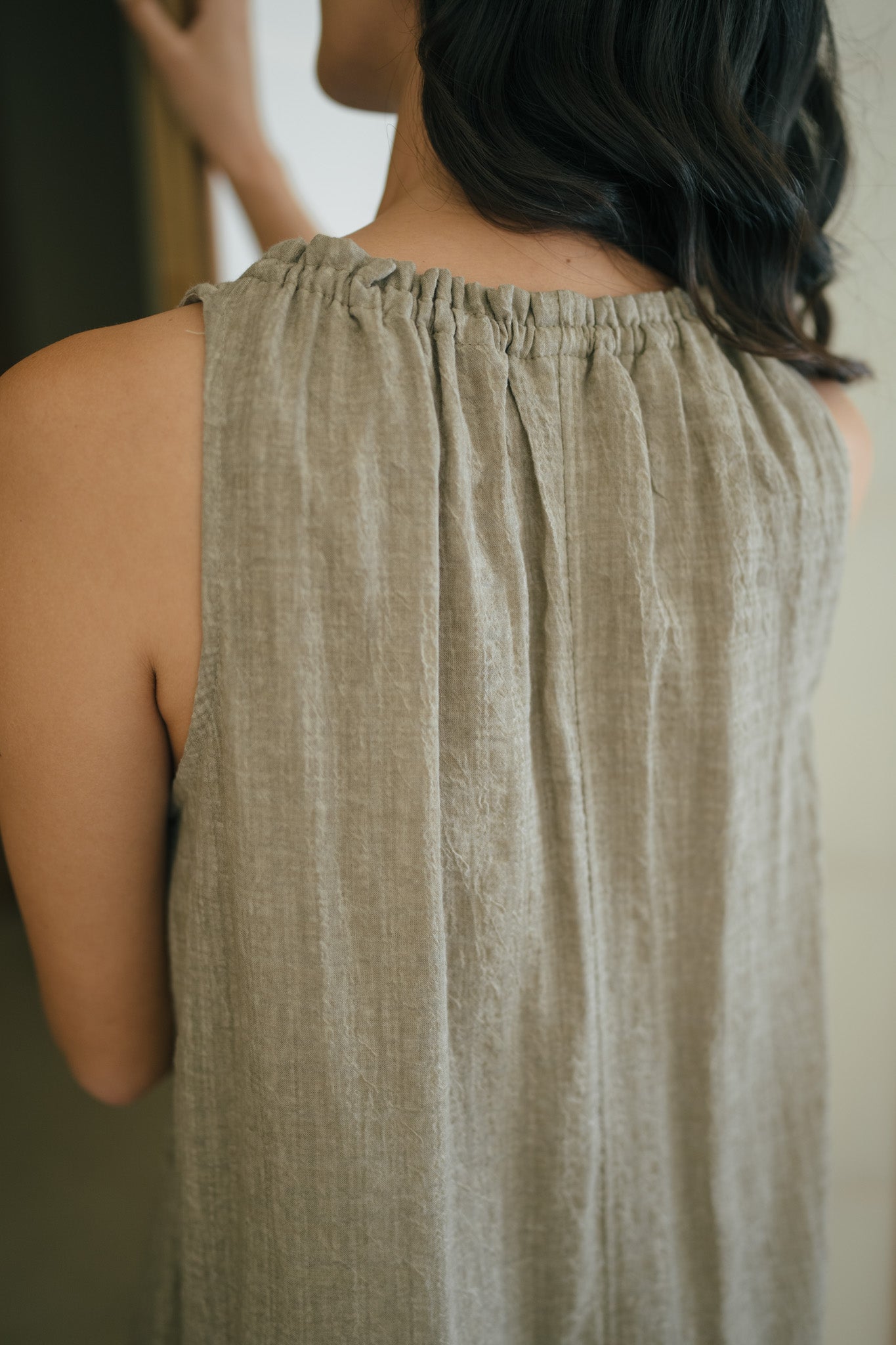 V Neck Texture Linen Dress