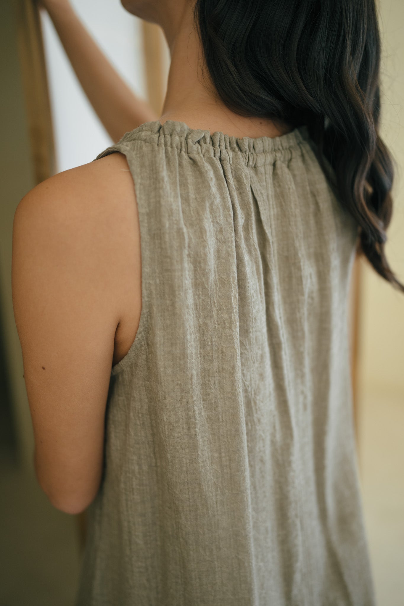 V Neck Texture Linen Dress