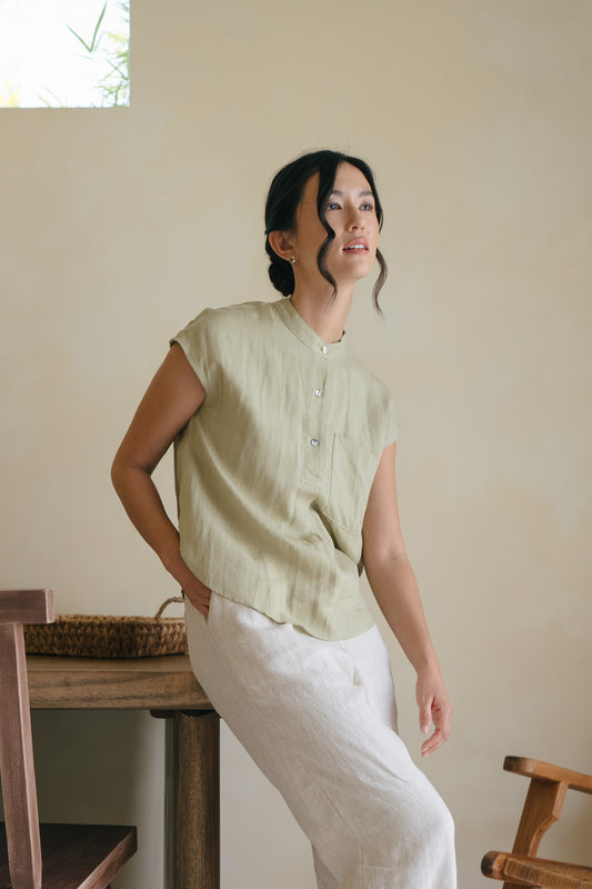 Stand Collar Linen Shirt