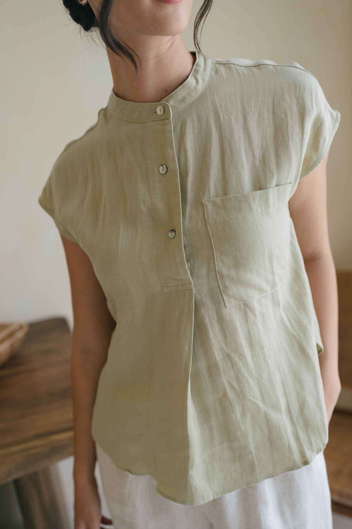 Stand Collar Linen Shirt