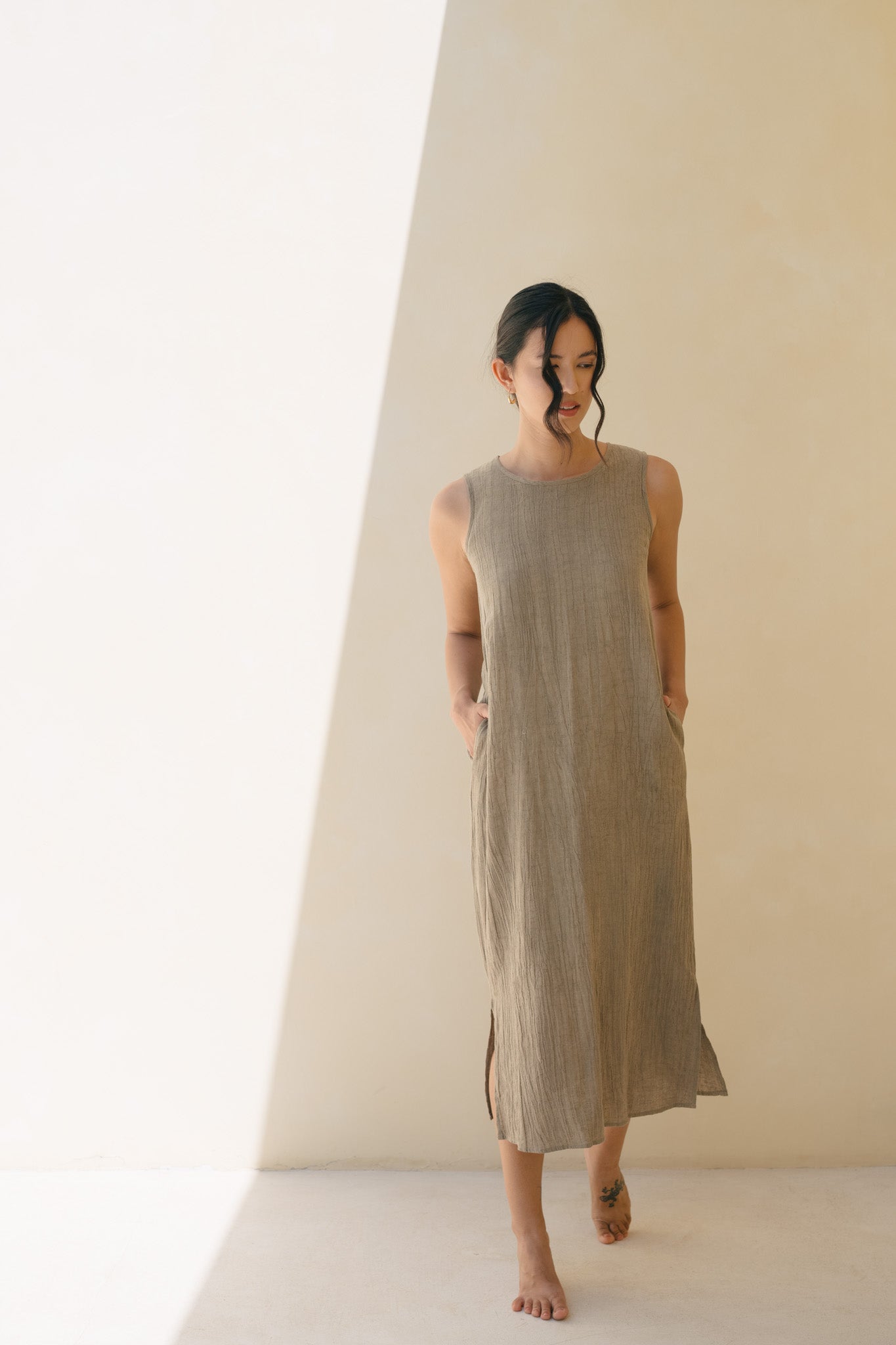 Sleeveless Texture Linen Dress