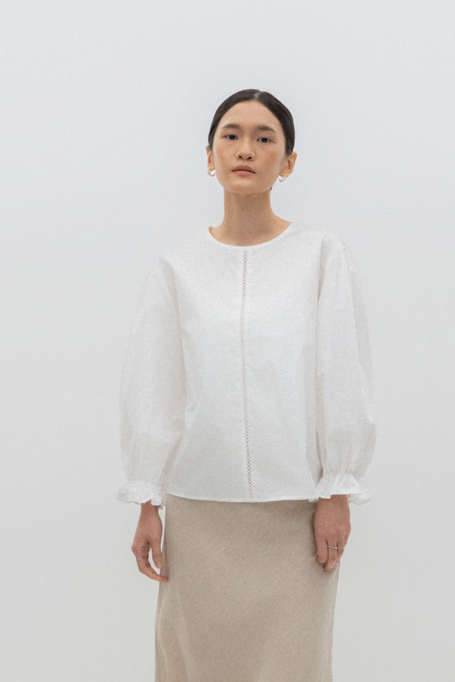 Lace Trim Long Sleeve Blouse