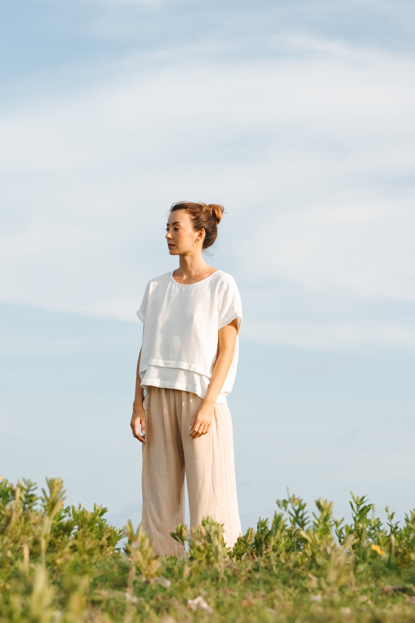 Cotton Pleated Linen Top